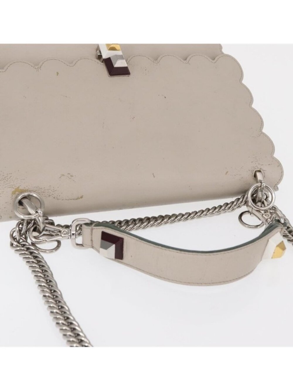 Authentic FENDI Chain Canai Shoulder Bag Leather 2way Gray Silver - Picture 15 of 16